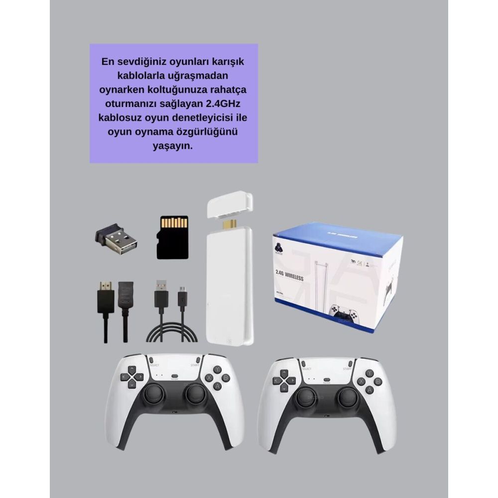 2 Kollu Kablosuz 4K TV Uyumlu Klasik Oyun Konsolu