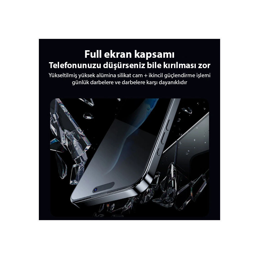 Ally iPhone 14 Pro Privacy Hayalet Full Koruma Tempered Cam Ekran Koru
