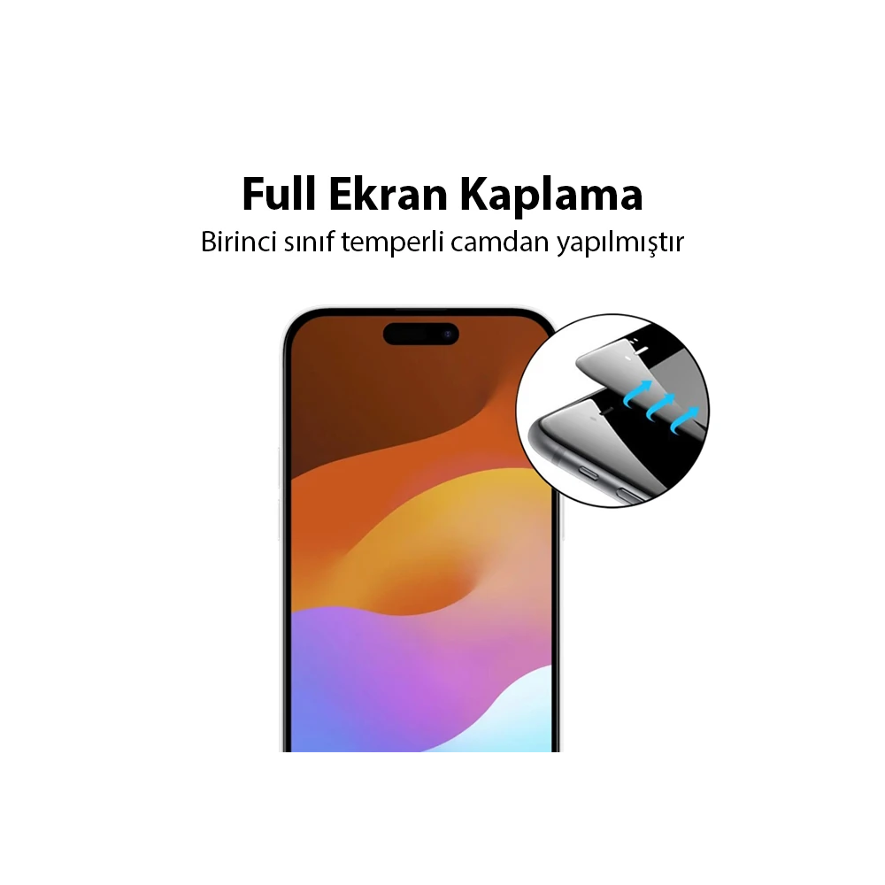 Ally iPhone 15 Pro Full Glue Tempered Kırılmaz Cam Ekran Koruyucu