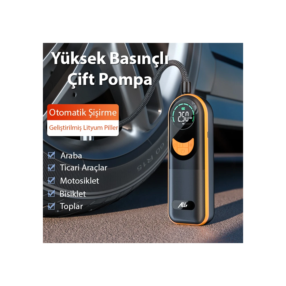 ALLY ST-5520 Dijital Basınç Göstergeli Oto Lastik Şişirme Pompası Hava