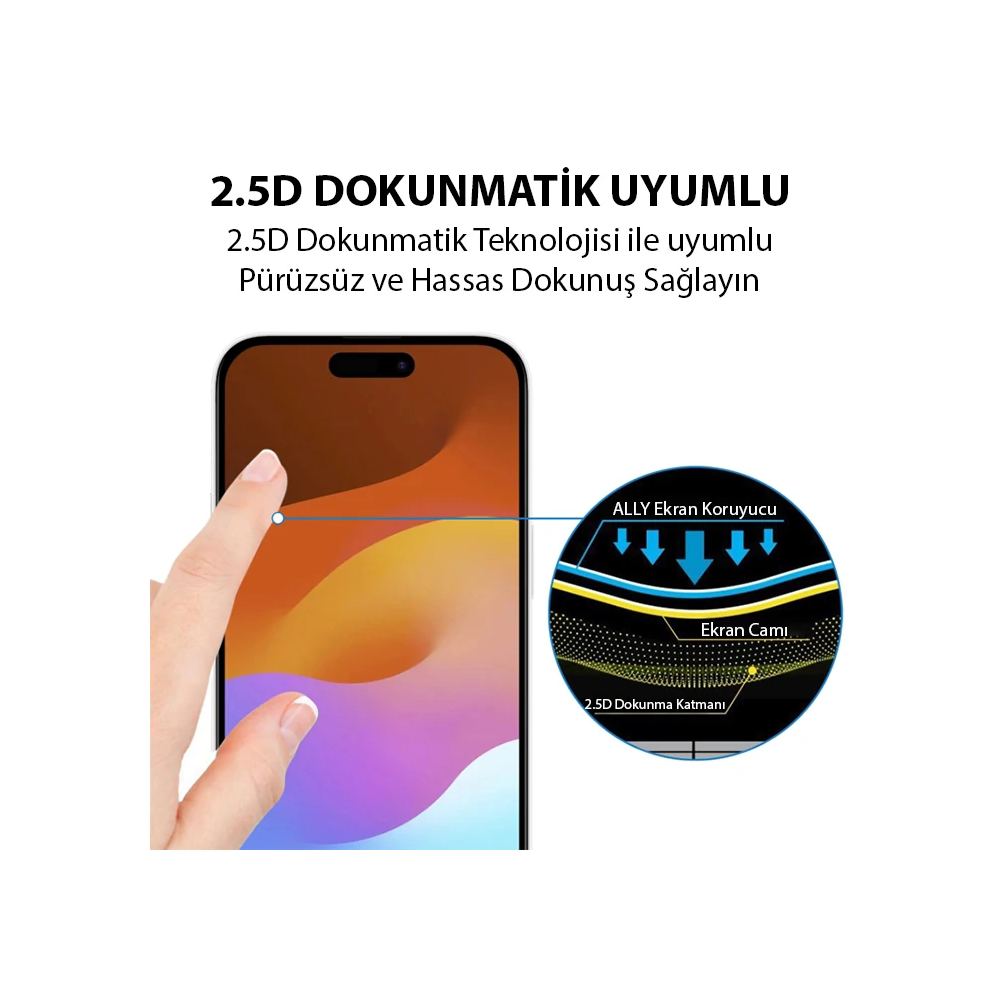 Ally iPhone 15 Pro Full Glue Tempered Kırılmaz Cam Ekran Koruyucu
