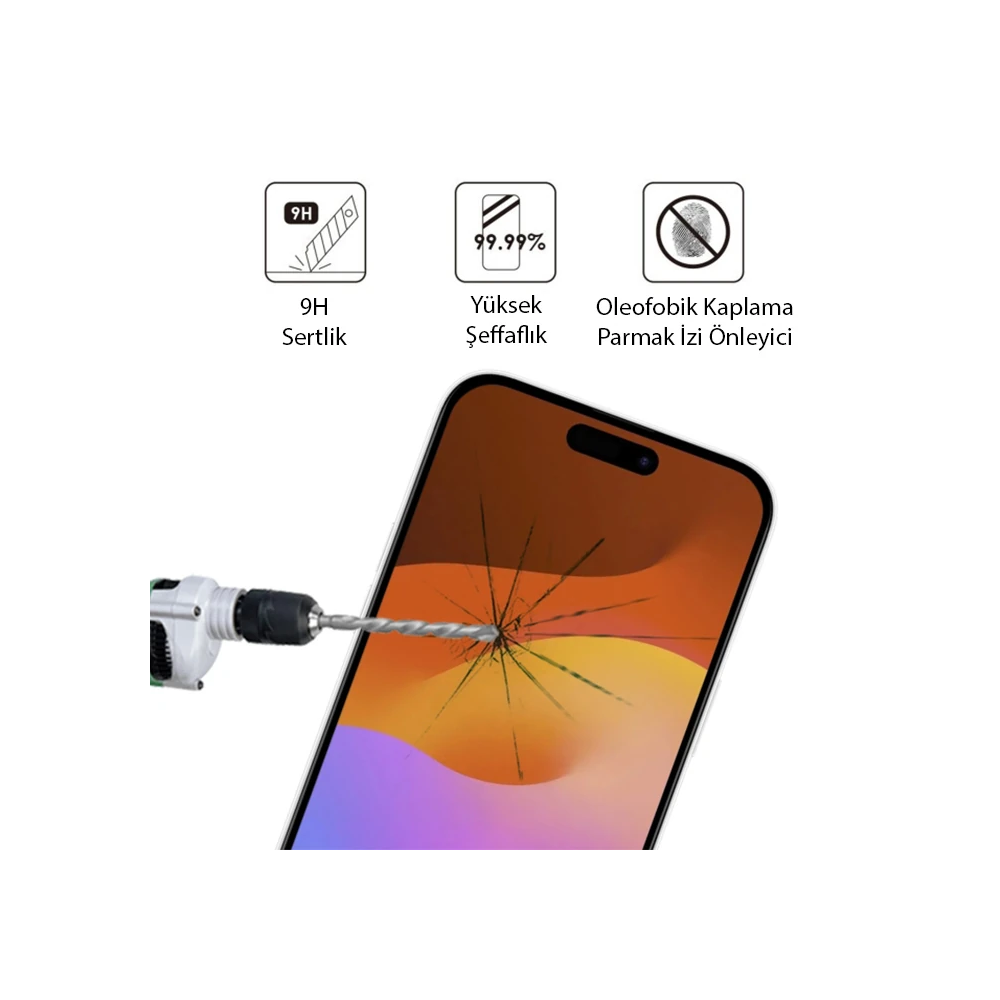 Ally iPhone 15 Pro Full Glue Tempered Kırılmaz Cam Ekran Koruyucu