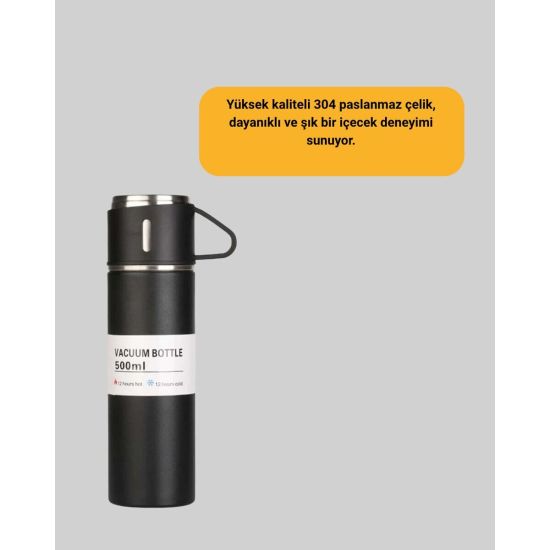 304 Çelik Termos Seti | 2 Bardaklı 500 ml Uzun Süre Isı Koruma