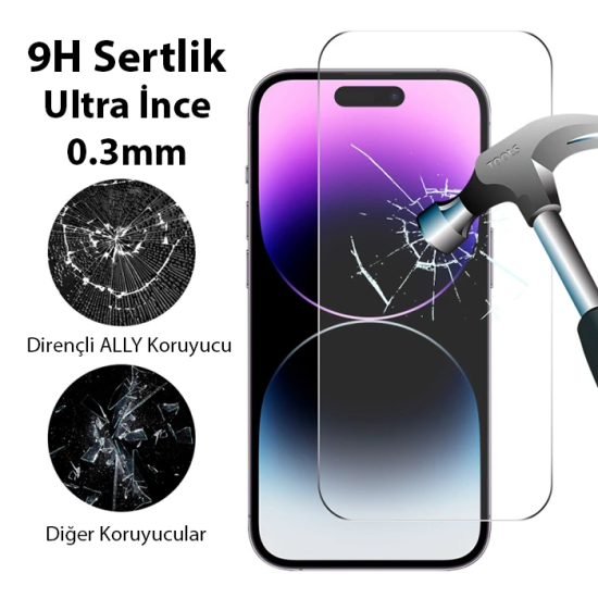 Ally iPhone 15 Pro Full HD Tempered Kırılmaz Cam Ekran Koruyucu