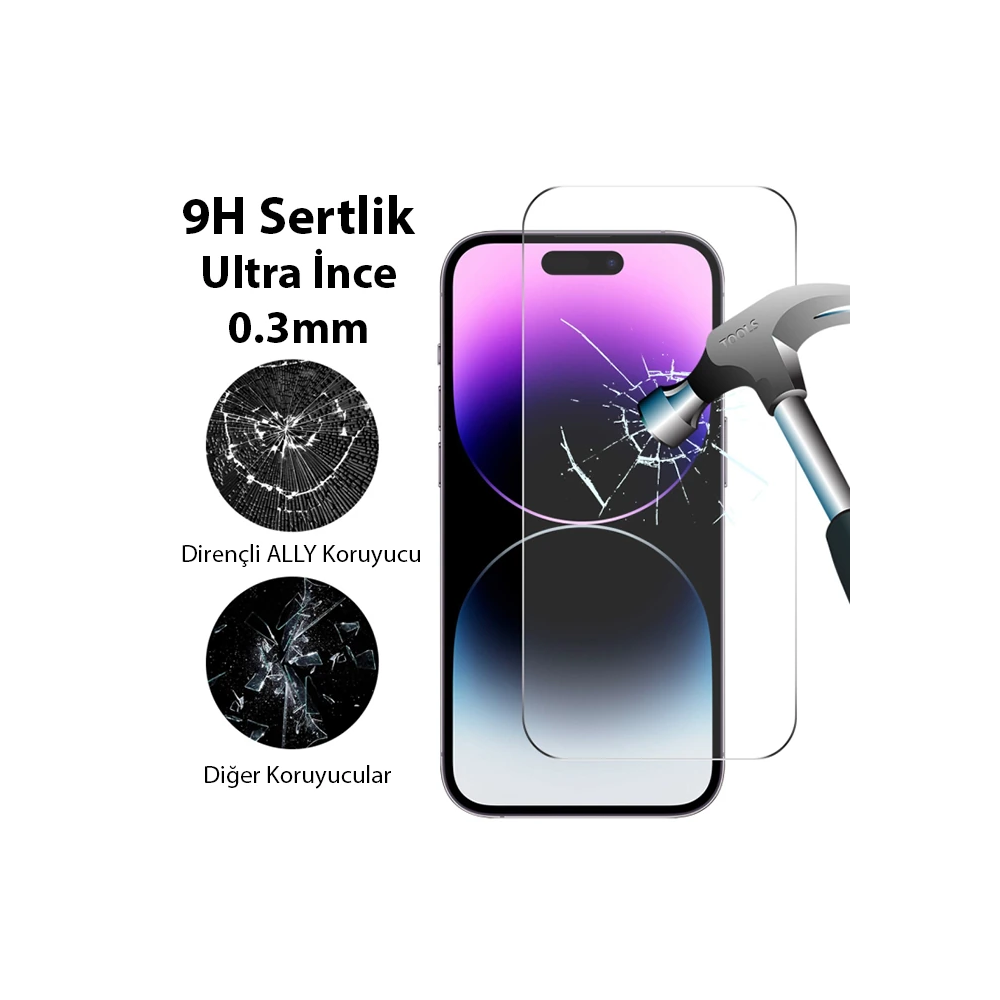 Ally iPhone 15 Pro Full HD Tempered Kırılmaz Cam Ekran Koruyucu