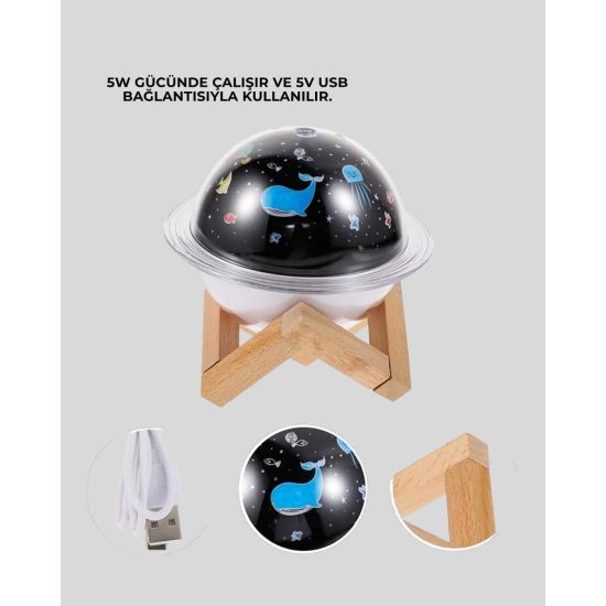 USB ile çalışan projektörlü aromaterapi nemlendirici masaüstü kullanım