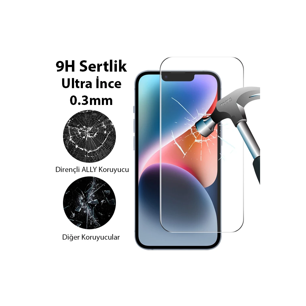 Ally iPhone 15 Full HD Tempered Kırılmaz Cam Ekran Koruyucu