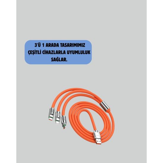 120 W Hızlı Çözüm Sunan 3'ü 1 USB Şarj Kablosu– Sağlam Gövde