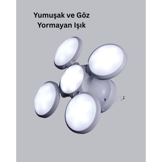 5 Kanatlı Solar Kamp Lambası – USB Şarjlı Taşınabilir IP65 Su Geçirmez