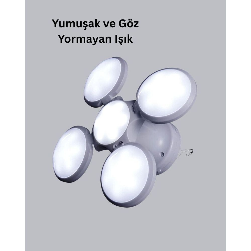 5 Kanatlı Solar Kamp Lambası – USB Şarjlı Taşınabilir IP65 Su Geçirmez