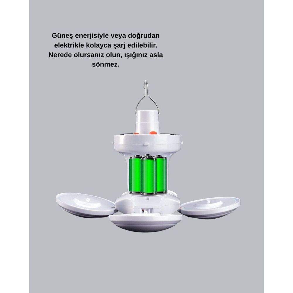 5 Kanatlı Solar Kamp Lambası – USB Şarjlı Taşınabilir IP65 Su Geçirmez