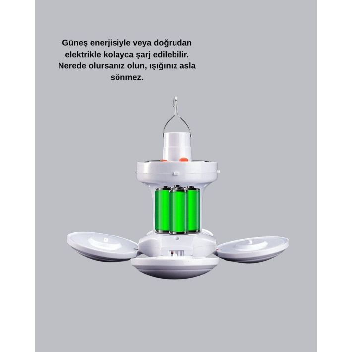 Solar Güneş Enerjili ve USB Şarjlı 5 Kanatlı LED Kamp Lambası