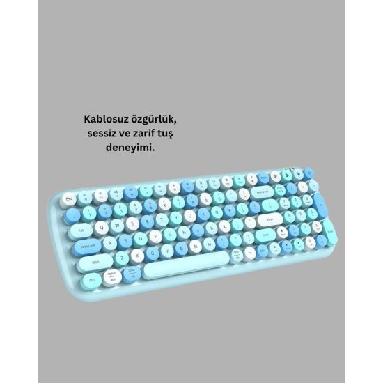 Retro Tarz Kablosuz Klavye Mouse Seti – 104 Tuşlu Ergonomik Tasarım