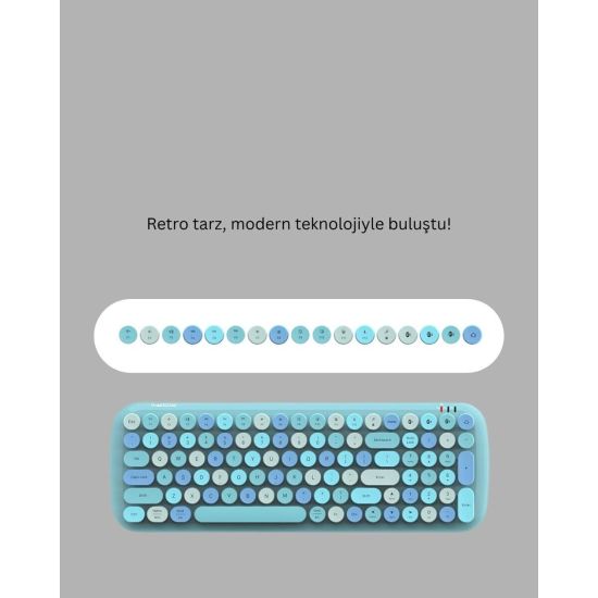 Kablosuz Retro Klavye ve Mouse Seti – 104 Tuşlu Sevimli Tasarım