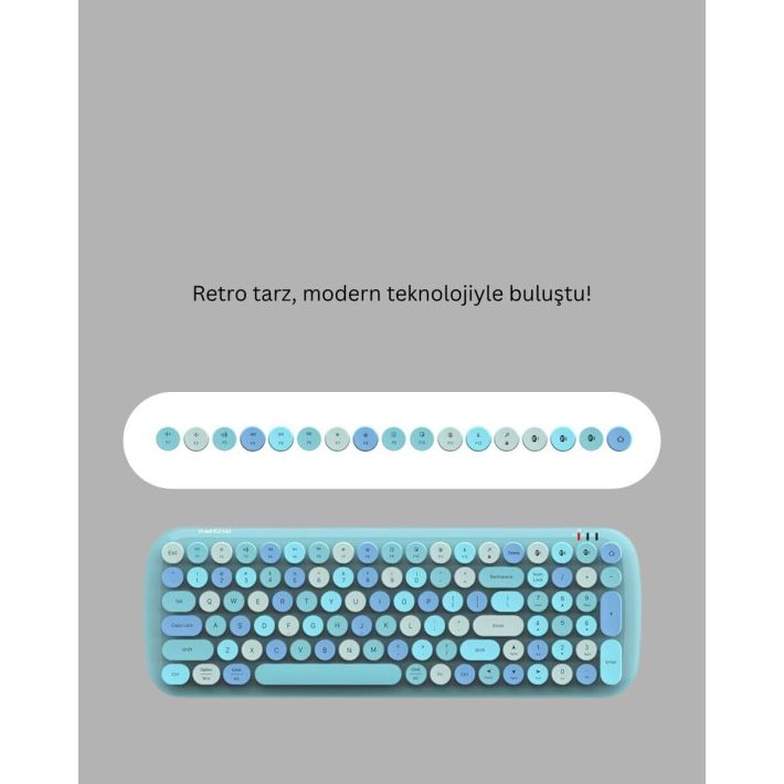 Kablosuz Retro Klavye ve Mouse Seti – 104 Tuşlu Sevimli Tasarım