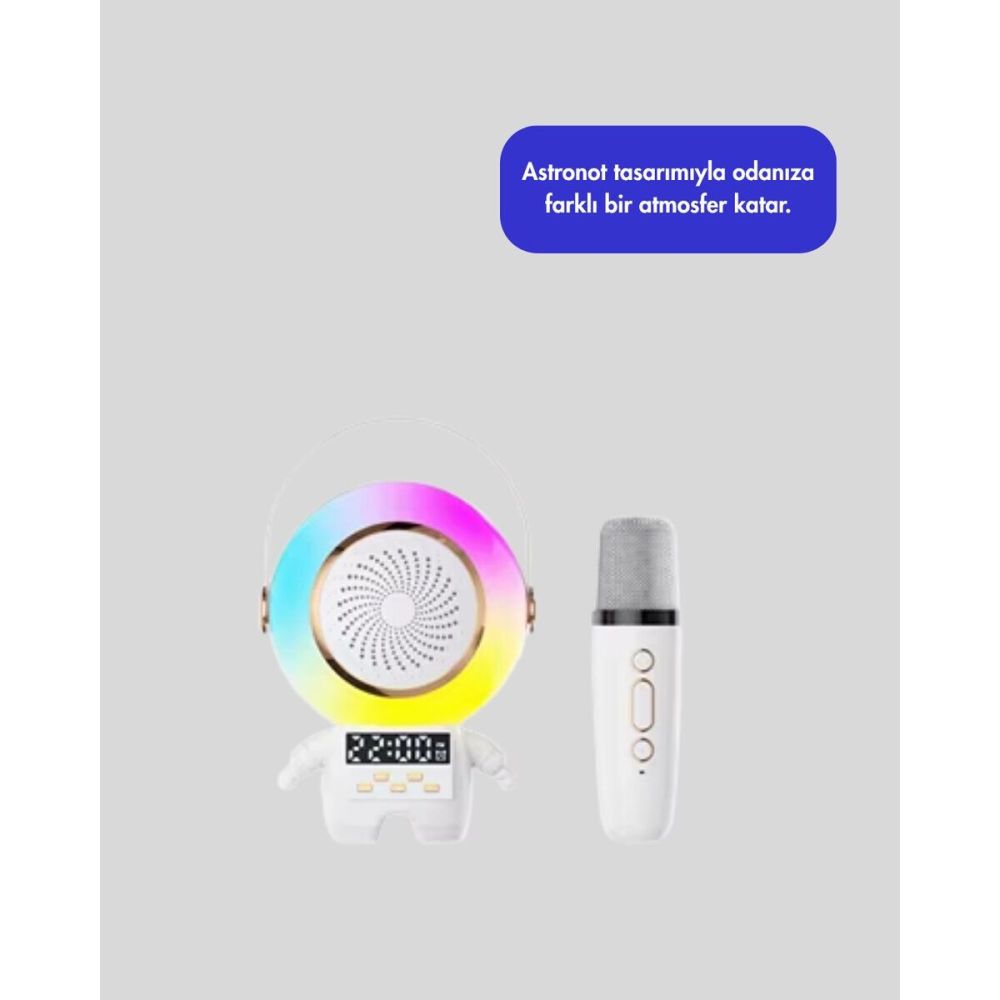 Astronot Tasarımlı Bluetooth Speaker ve Kablosuz Mikrofon Karaoke Seti