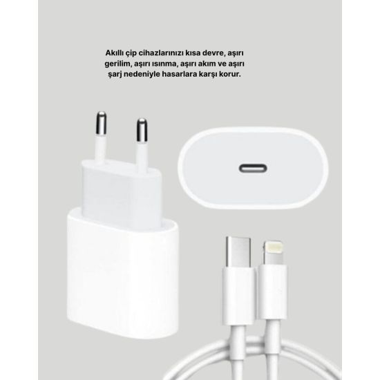 iPhone ve iPad Uyumlu 20W Güvenli USB-C Hızlı Şarj Adaptörü