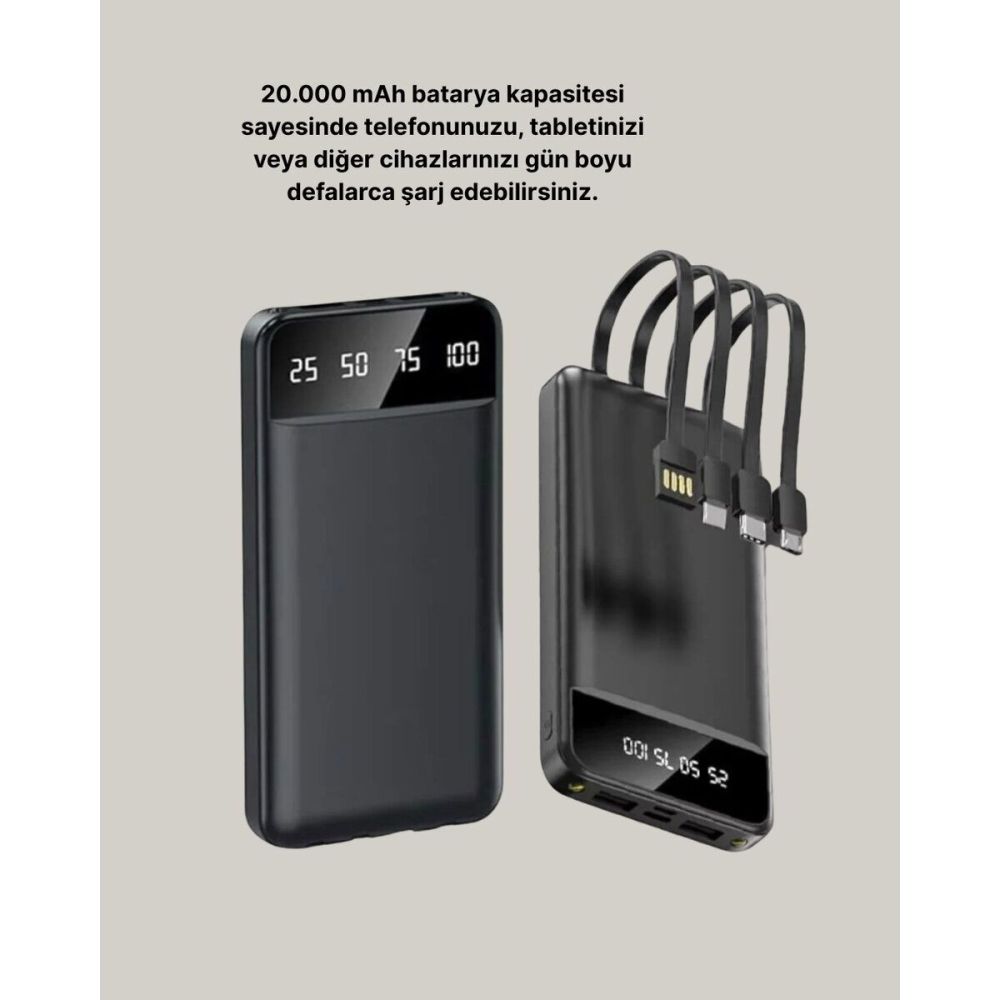 4 Çıkışlı 20.000 Mah Powerbank Uzun Pil Ömürlü Taşınabilir