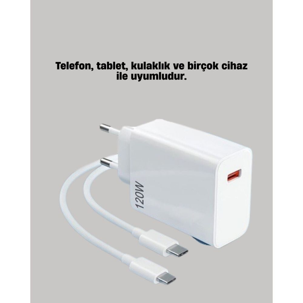 120W Güçlü Hızlı Şarj Adaptörü ve Type-C Kablo Seti – Güvenli Şarj Tek