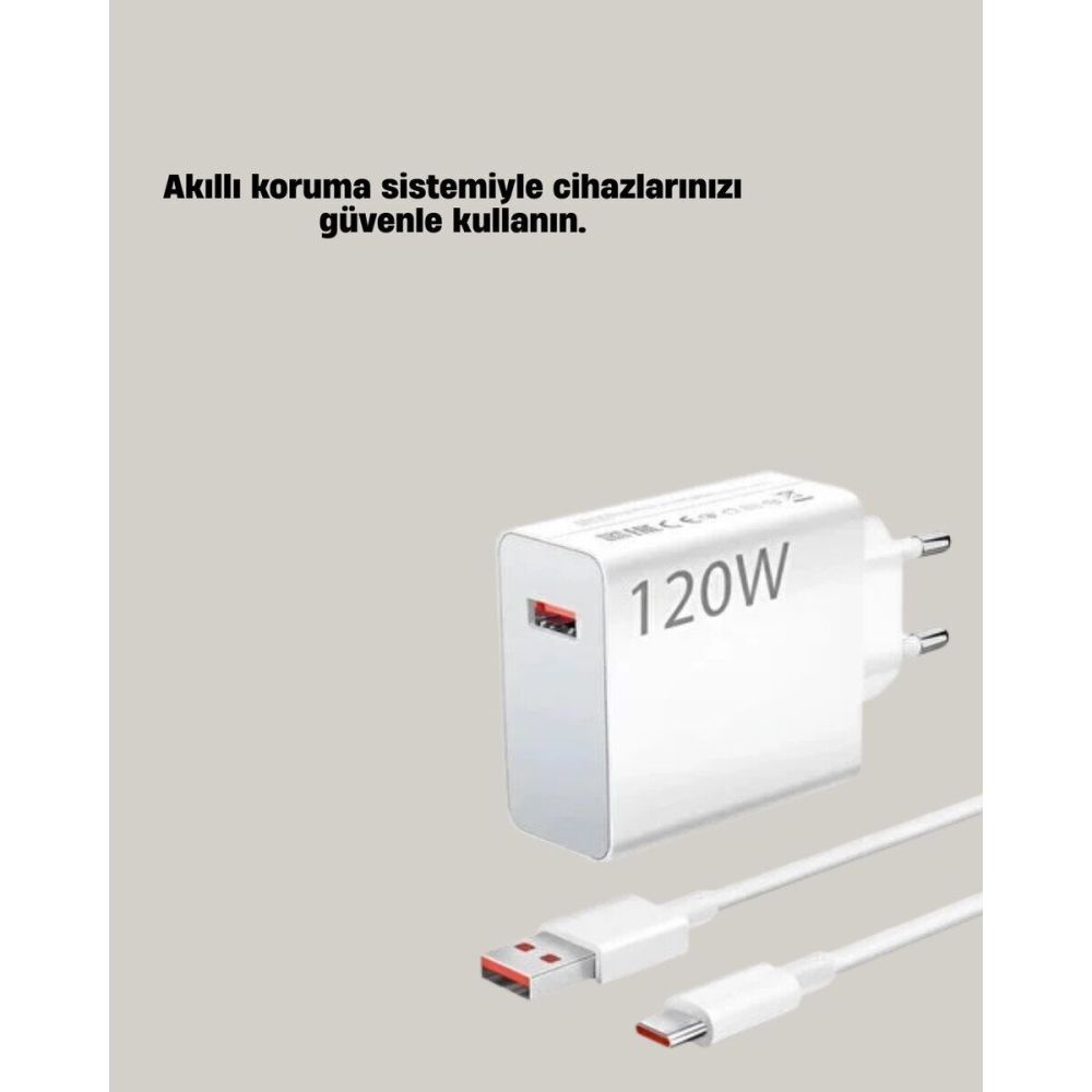 120W Güçlü Hızlı Şarj Adaptörü ve Type-C Kablo Seti – Güvenli Şarj Tek
