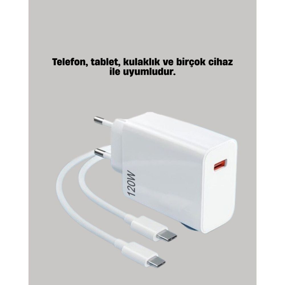 120W Mi Turbo Destekli Hızlı Şarj Cihazı Type-C Uyumlu Akım Korumalı