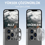 ALLY iPhone 15 Pro-15 Pro Max Metal Tempered Kamera Lens Koruyucu