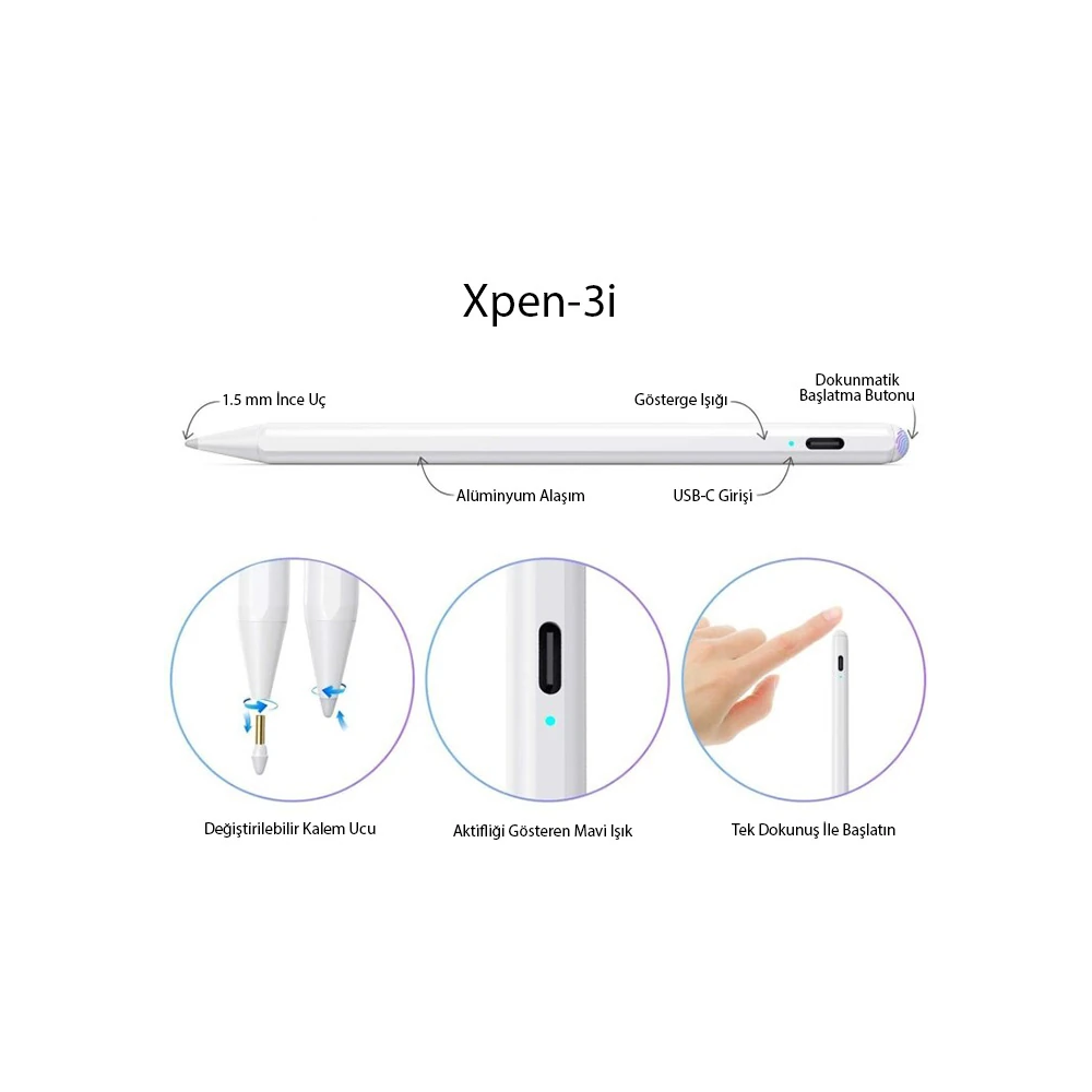 ALLY Xpen-3i iPad(2018-2025) Aktif Manyetik Kapasitif Kalem