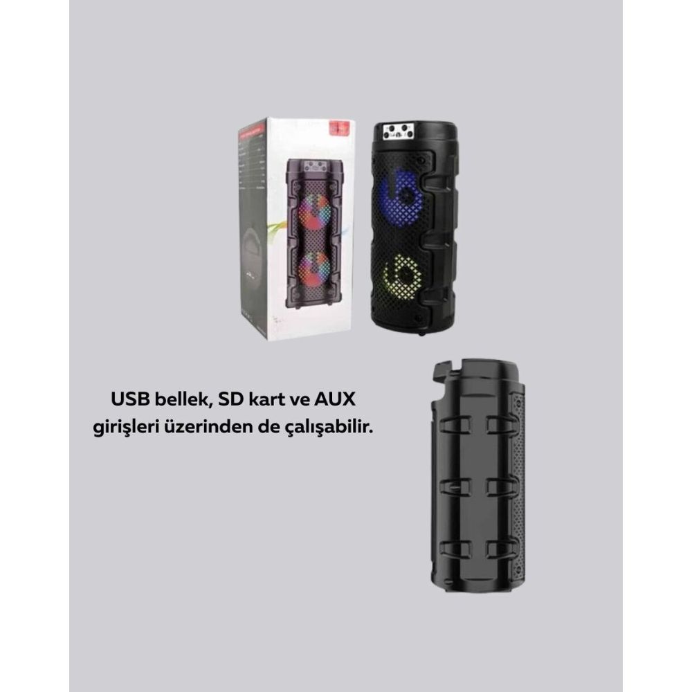 RGB Işıklı Çift Hoparlörlü Taşınabilir Bluetooth Speaker ve Mikrofon
