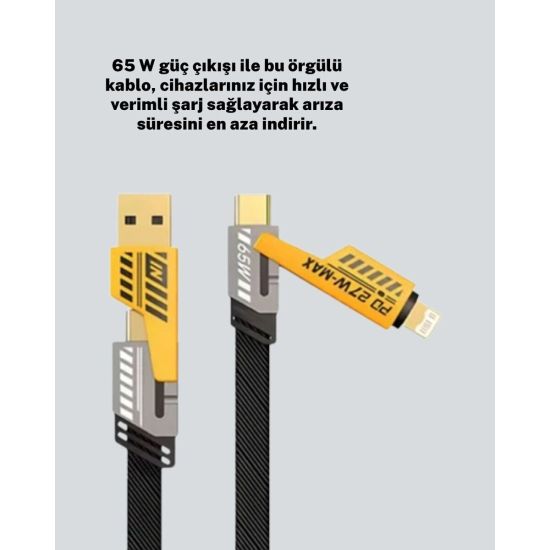 Dayanıklı 4’ü 1 Arada Çok Fonksiyonlu Hızlı Şarj Veri Kablosu