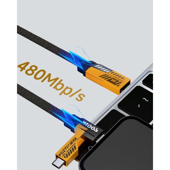 Hızlı Şarj Destekli 65W Örgülü USB-C ve USB-A Çoklu Şarj Kablosu