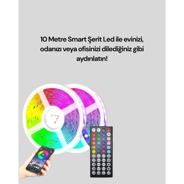 Bluetooth Kontrollü Smart Şerit Led 10M Sese Duyarlı RGB Aydınlatma