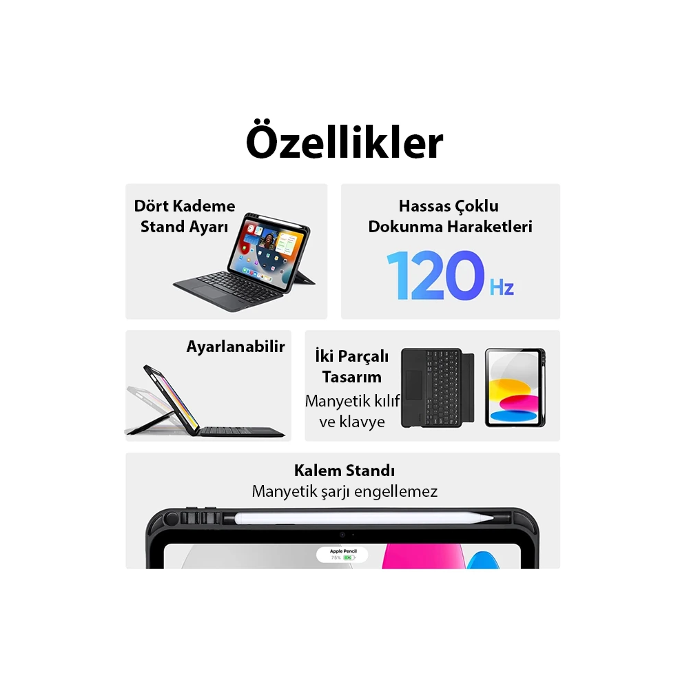 Dux Ducis iPad 10(2022) DK Series Kablosuz Bluetooth Klavye Touchpad K