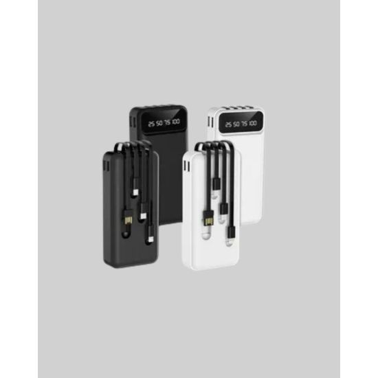 LED Işıklı 20.000mAh Powerbank LCD Gösterge Dahili Çoklu Kablo