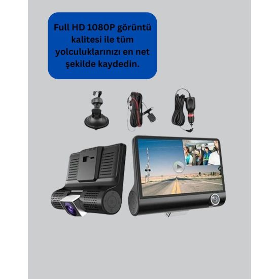 Çift Kameralı Araç İçi Kamera Full HD 1080P Gece Görüş ve Park Modlu