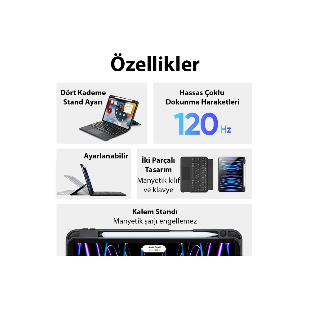 Dux Ducis iPad Pro 12.9 DK Series Kablosuz Bluetooth Klavye Touchpad K
