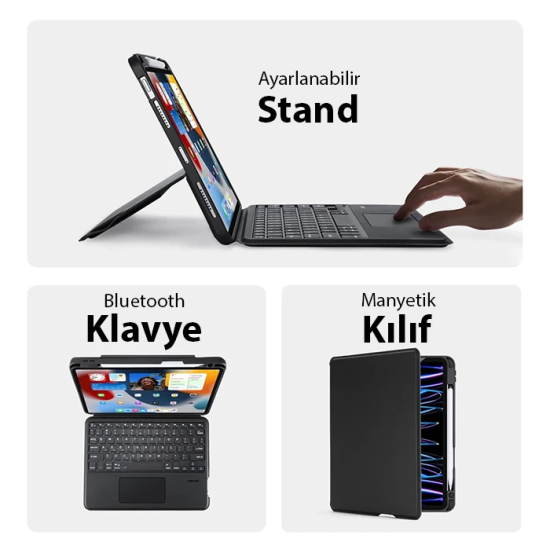 Dux Ducis iPad Pro 12.9 DK Series Kablosuz Bluetooth Klavye Touchpad K
