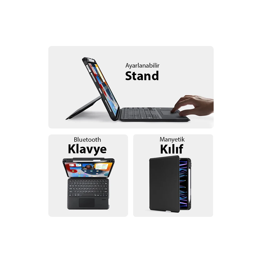 Dux Ducis iPad Pro 12.9 DK Series Kablosuz Bluetooth Klavye Touchpad K