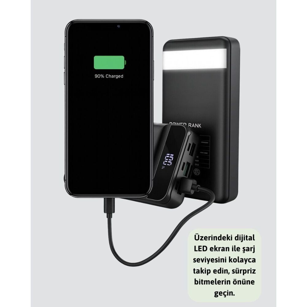 Tüm Cihazlarla Uyumlu 50.000 mAh Powerbank – Yüksek Kapasiteli LED Gös