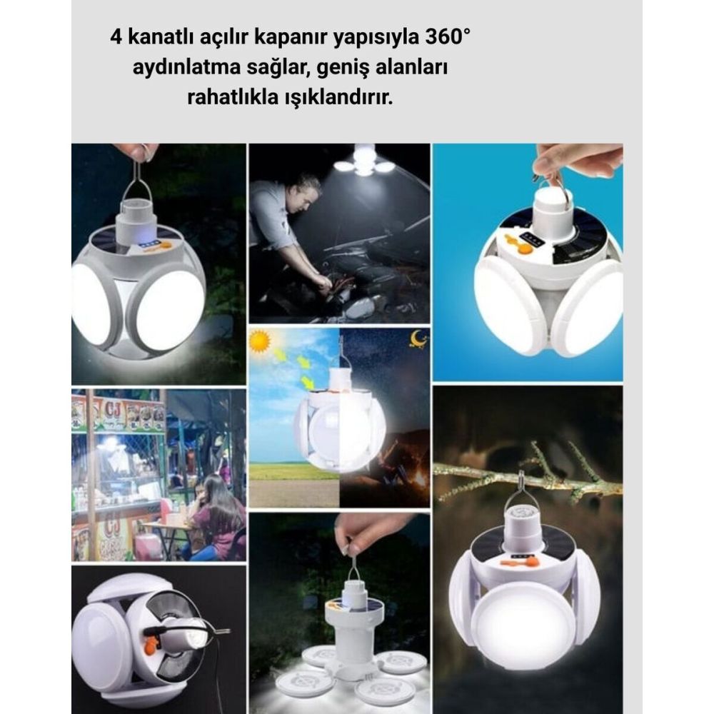 Solar Enerjili Katlanabilir Led Kamp ve Bahçe Lambası