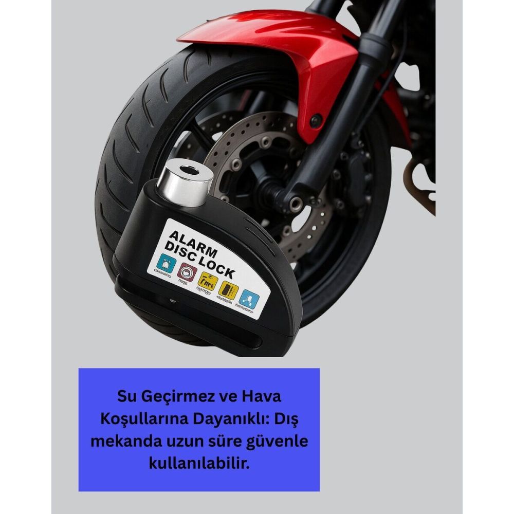 Suya Dayanıklı 110dB Alarmlı Çelik Disk Kilidi