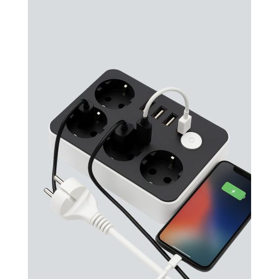 Akım Korumalı 3 USB Portlu 4’lü Priz 4.1A Hızlı Şarj