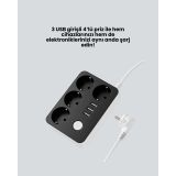 3 USB Çıkışlı 4’lü Akıllı Priz 2500W 2 Metre Kablo