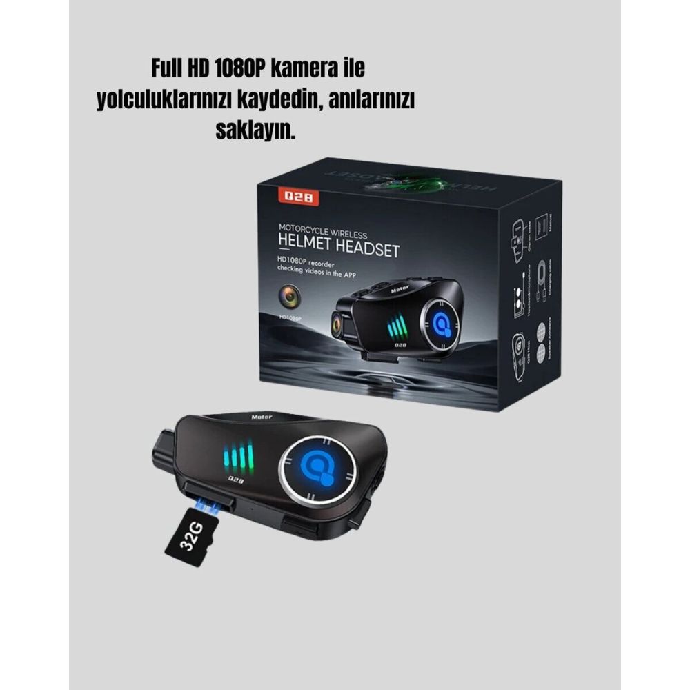 Q28 Full HD Kameralı Motosiklet Kask Kulaklığı – 45 Saat Müzik IPX6 Su