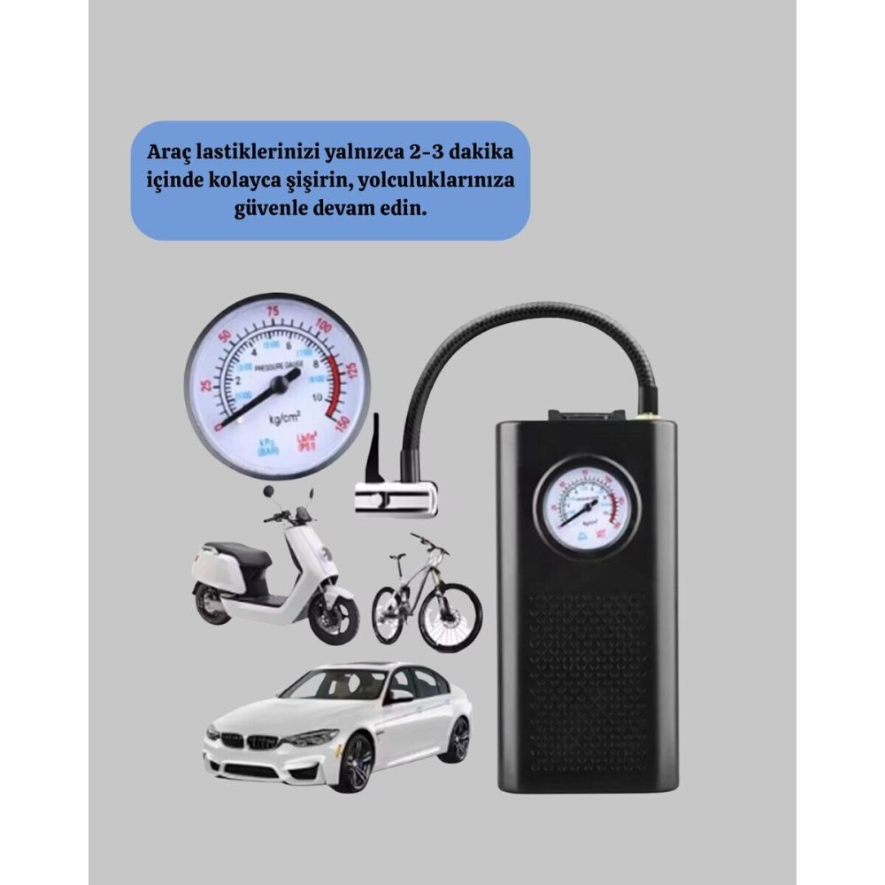 Çok Fonksiyonlu Dijital Gösterge Elektrikli Lastik Pompası