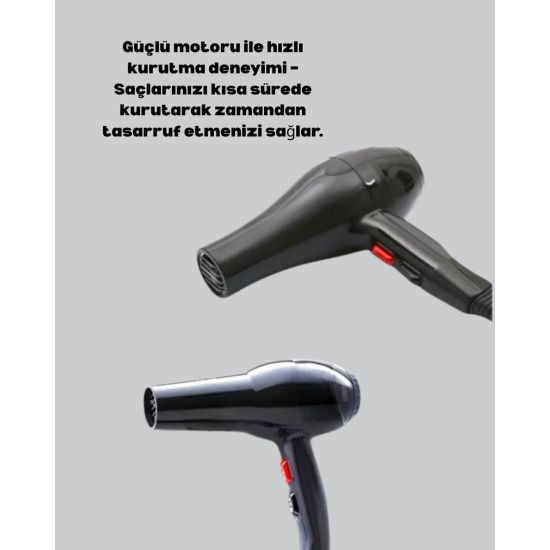 Profesyonel Saç Kurutma Makinesi – AC Motor Soğuk Üfleme 2 Hız Kademes