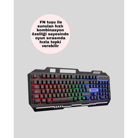 RGB Işıklı Oyuncu Klavye Mouse Seti – Türkçe Q Ayarlanabilir DPI Ergon