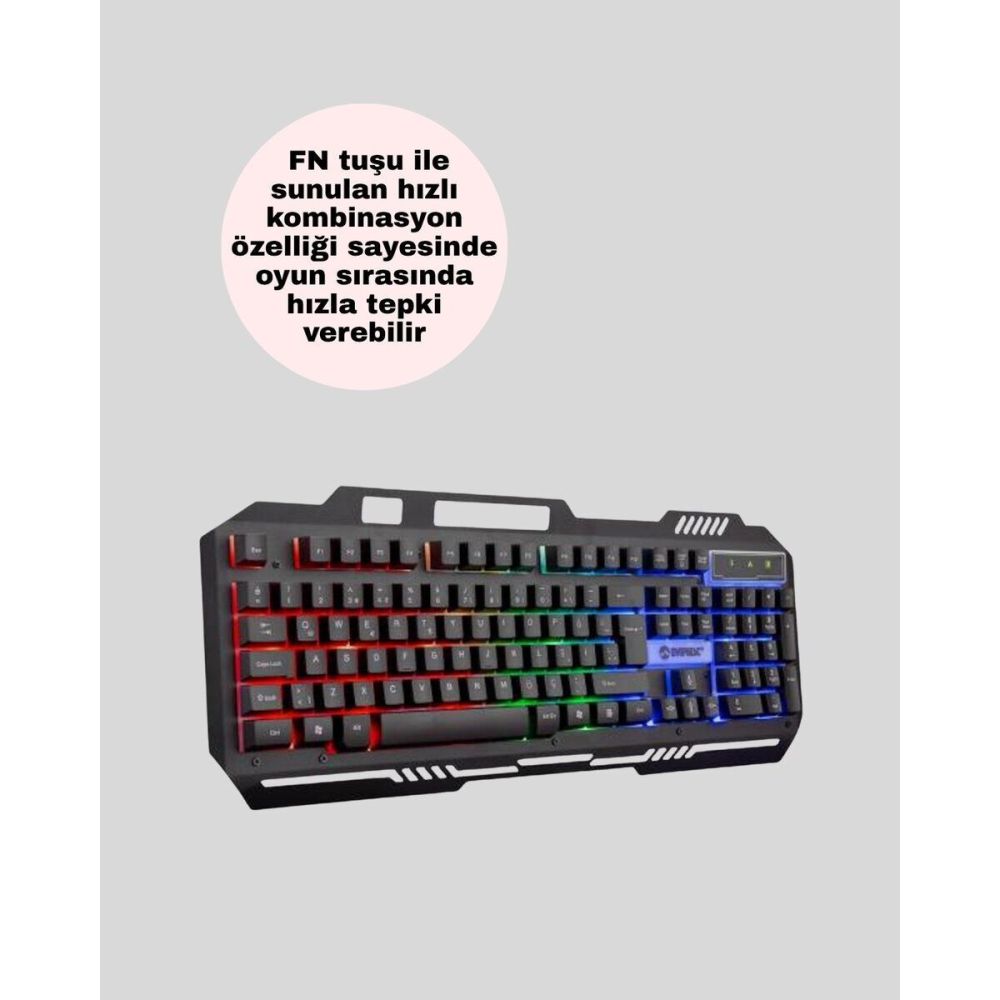 RGB Işıklı Oyuncu Klavye Mouse Seti – Türkçe Q Ayarlanabilir DPI Ergon
