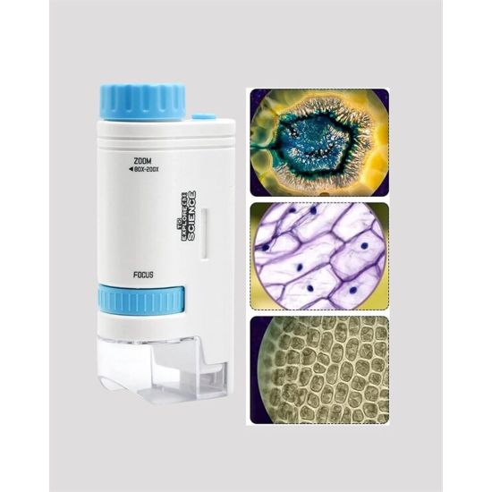 Taşınabilir Mini Mikroskop LED Işıklı 80X–200X Büyütmeli ve Odak Ayarl