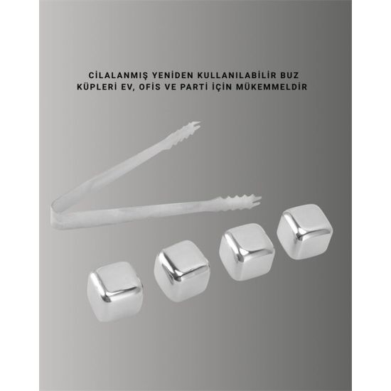 Paslanmaz Çelikten Üretilmiş Metal Buz Küpü Seti ve Buz Klipsi