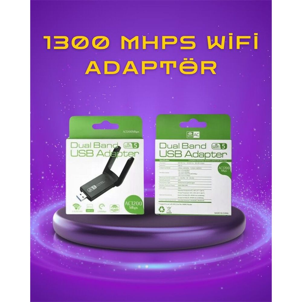 Yüksek Hızlı 1200 Mbps Çift Bant USB WiFi Adaptör – Güçlü Sinyal Geniş